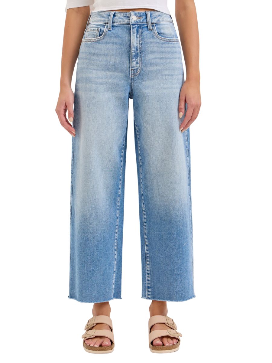 High Rise Crop Wide Leg Jeans with Raw Hem