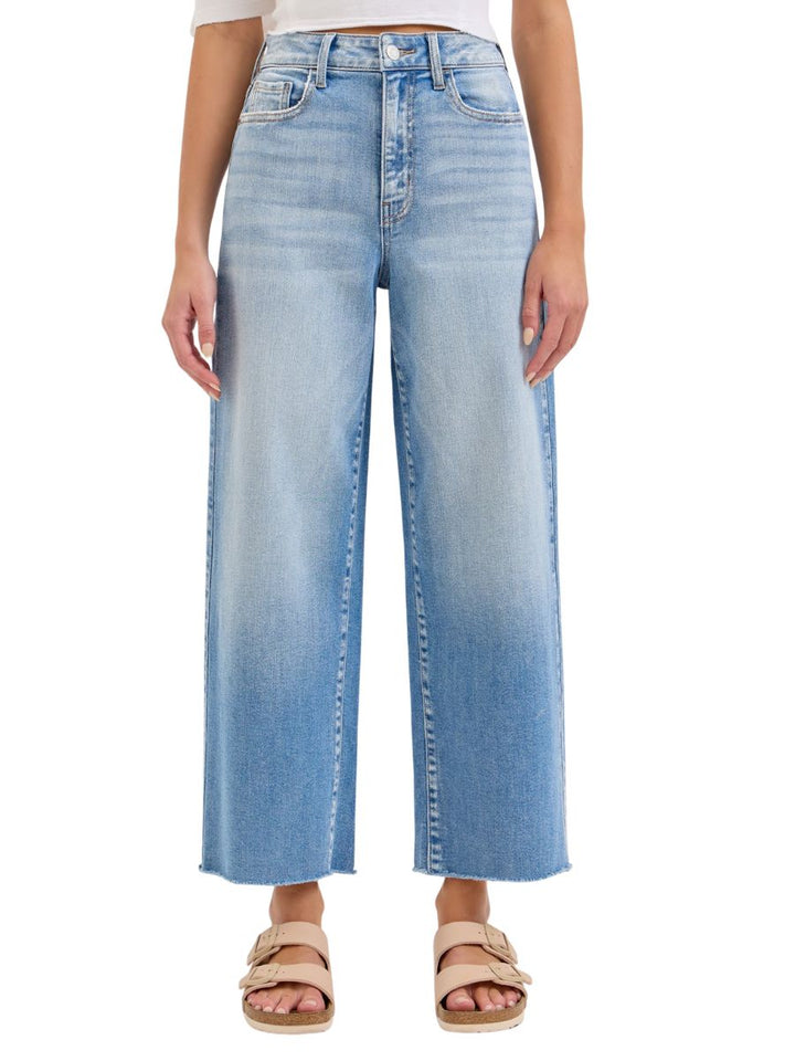 High Rise Crop Wide Leg Jeans with Raw Hem