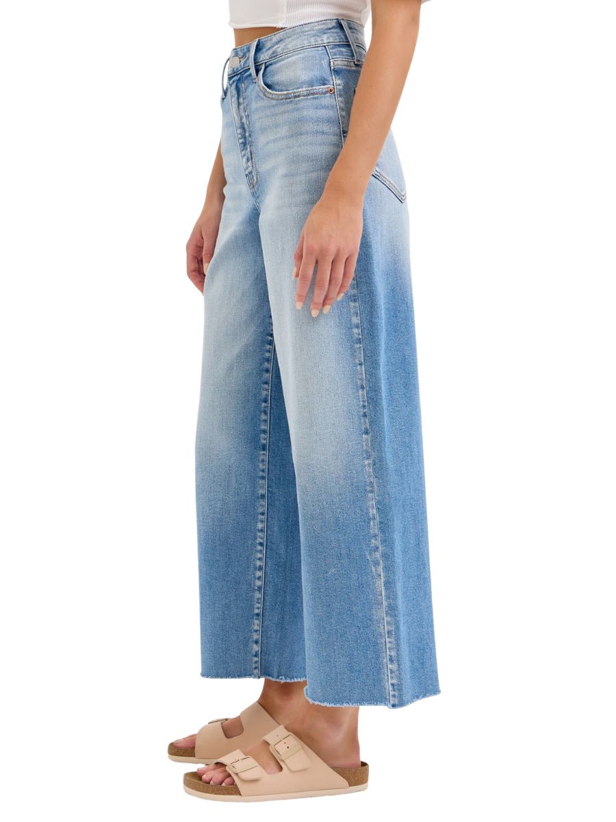 High Rise Crop Wide Leg Jeans with Raw Hem
