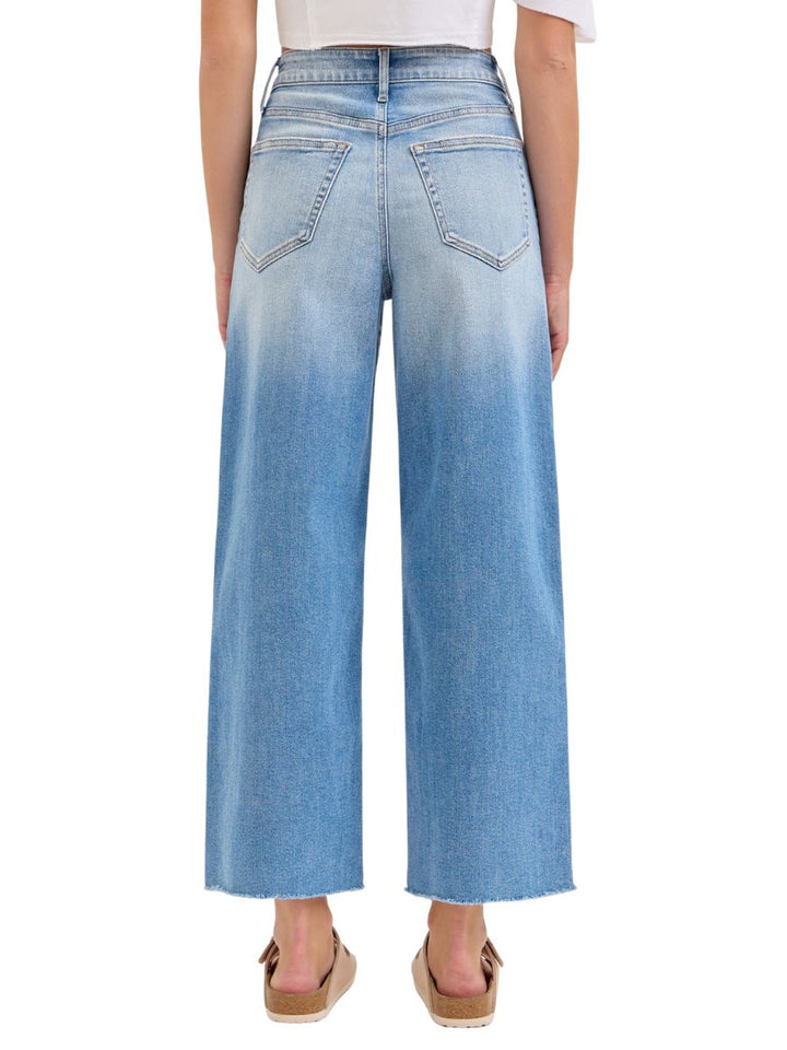 High Rise Crop Wide Leg Jeans with Raw Hem