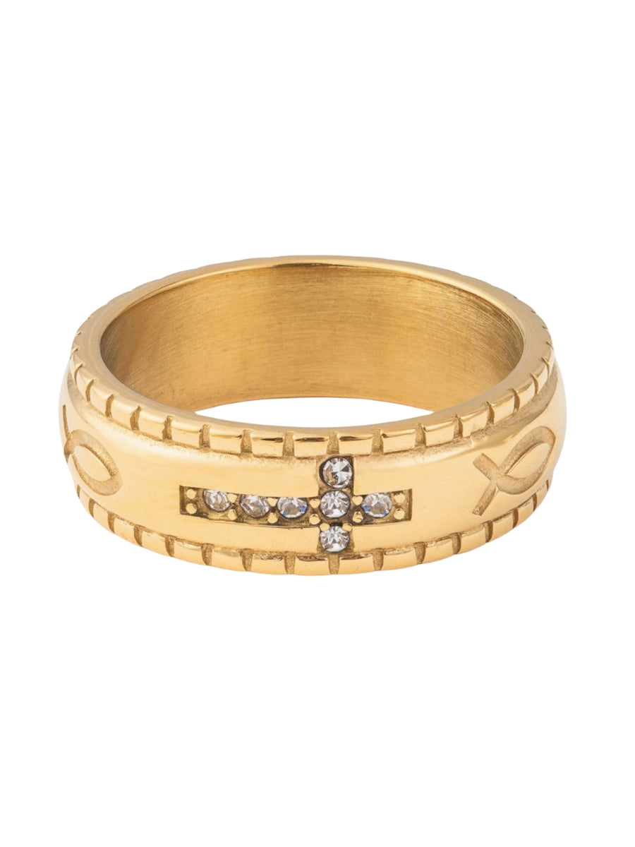 Jesus Fish Cross Gem Ring