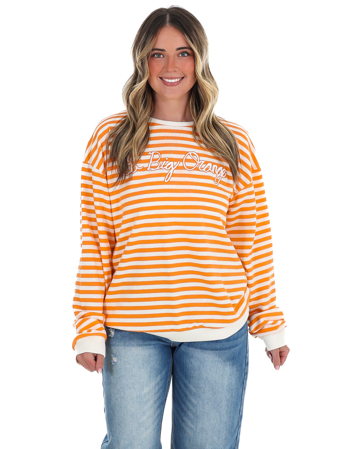 Vols Go Big Orange Simple Script Stripe Hi-Dive Sweatshirt