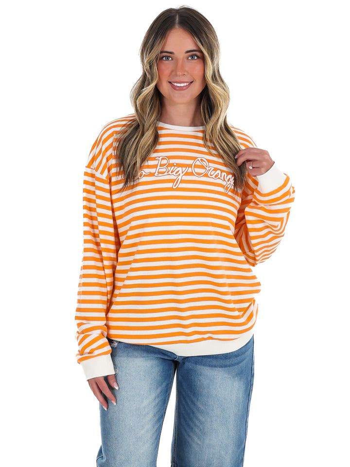 Vols Go Big Orange Simple Script Stripe Hi-Dive Sweatshirt