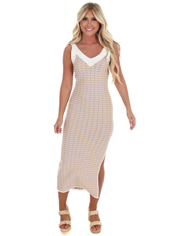 Wave Runner Chevron Bodycon Midi Dress