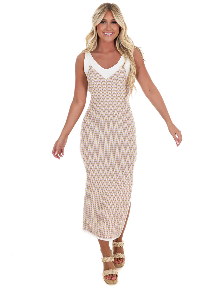 Wave Runner Chevron Bodycon Midi Dress