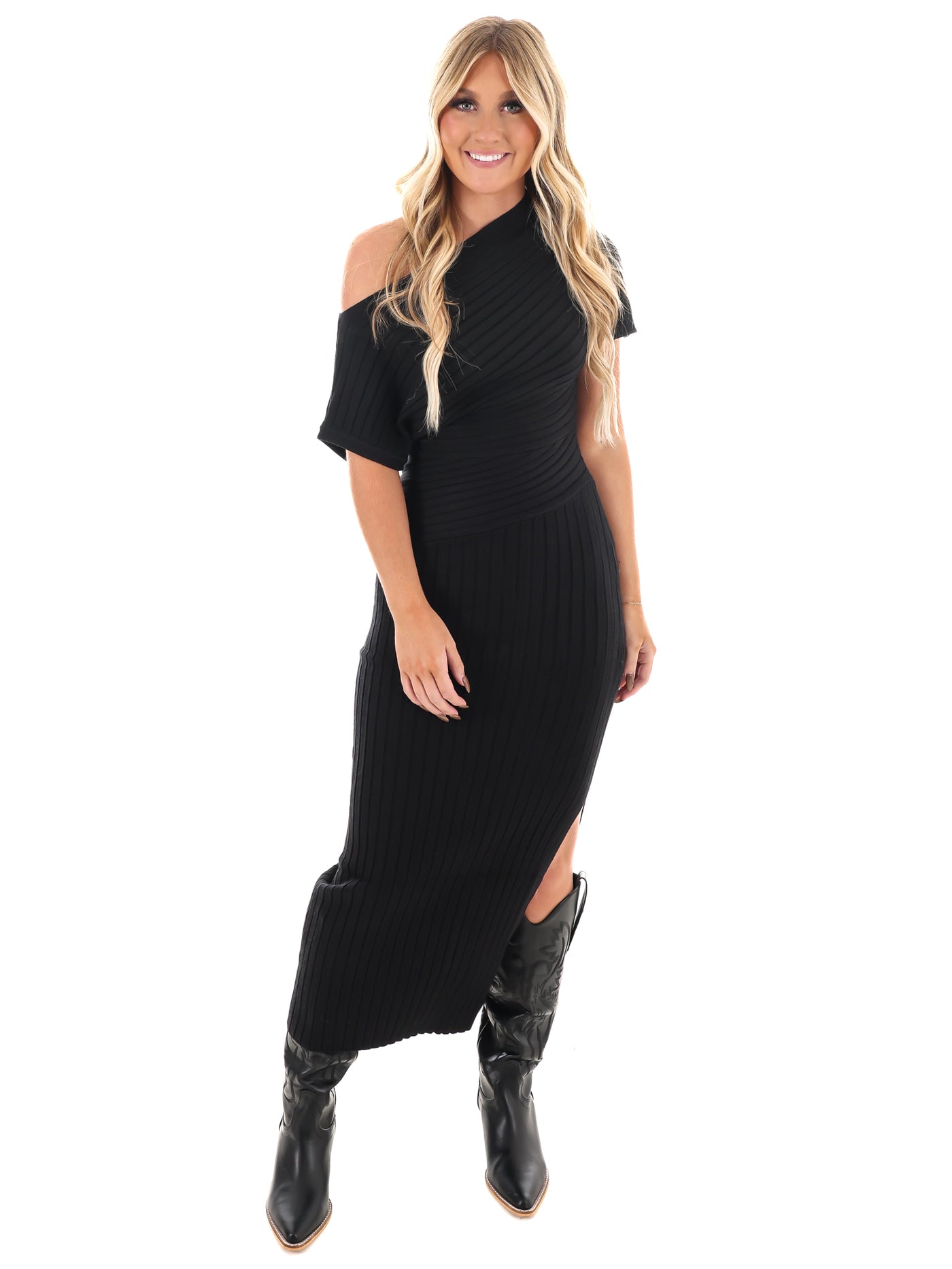 Crisp Casual Ribbed Midi Dress