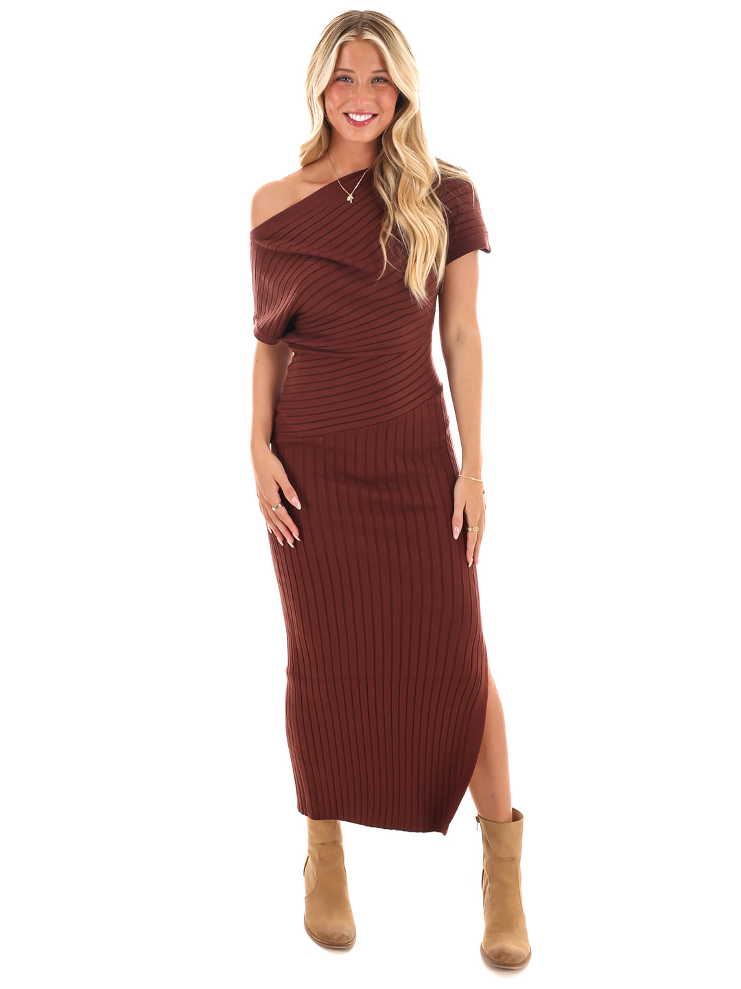 Crisp Casual Ribbed Midi Dress