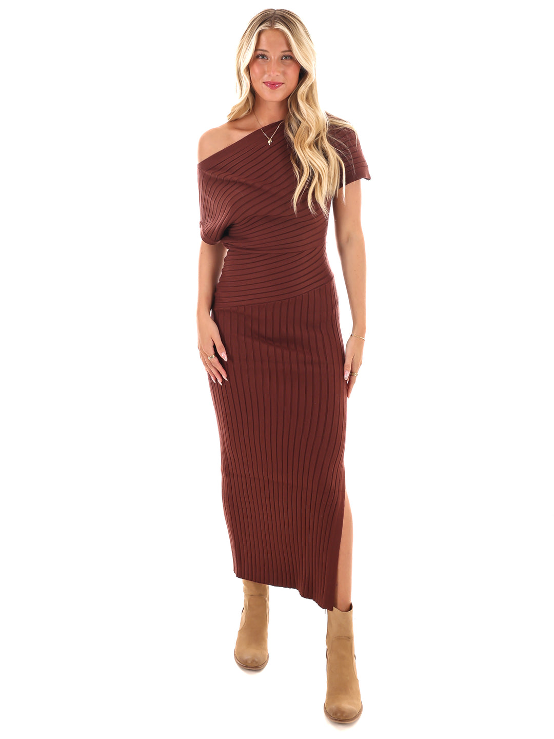 Crisp Casual Ribbed Midi Dress