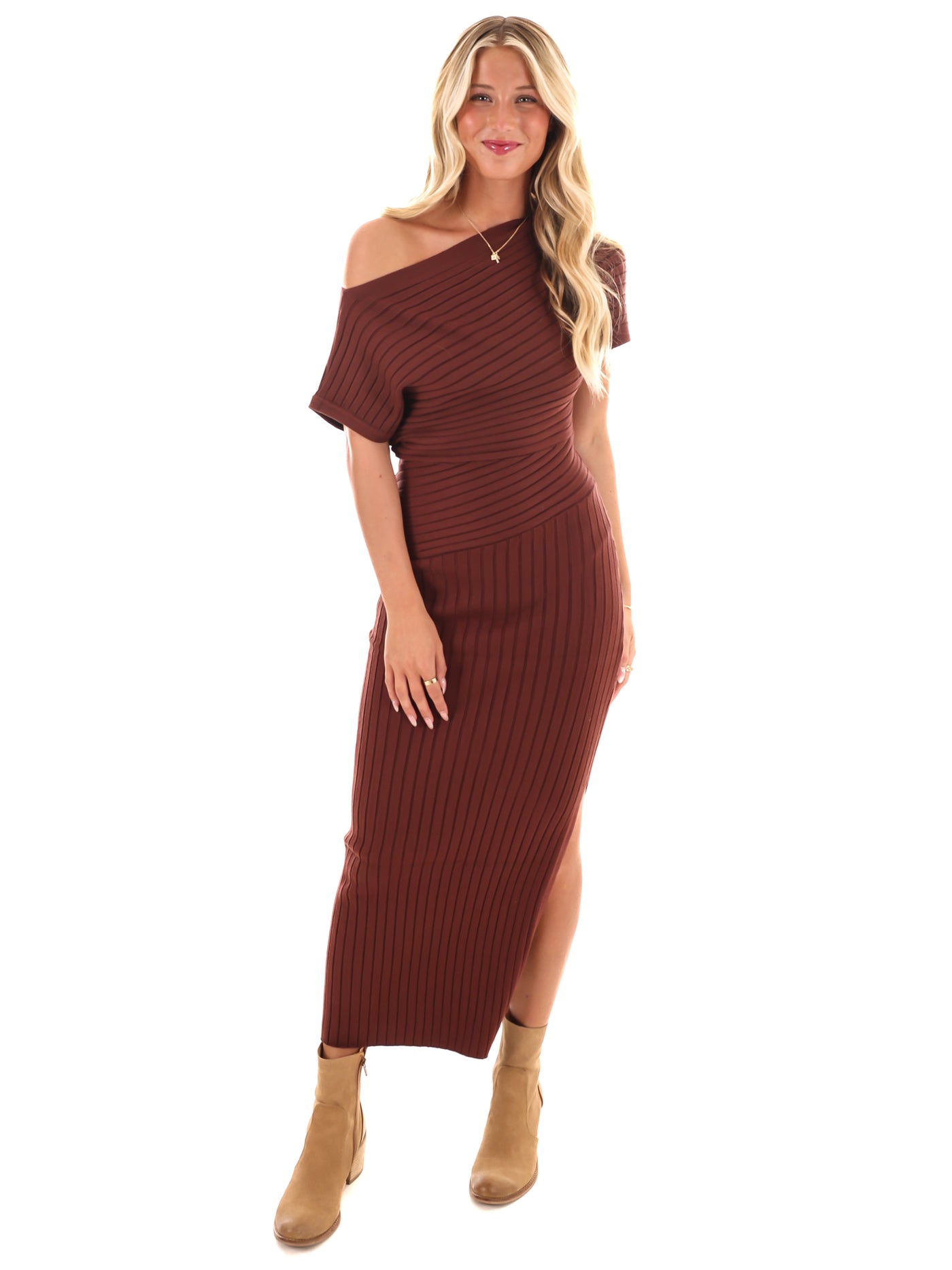 Crisp Casual Ribbed Midi Dress