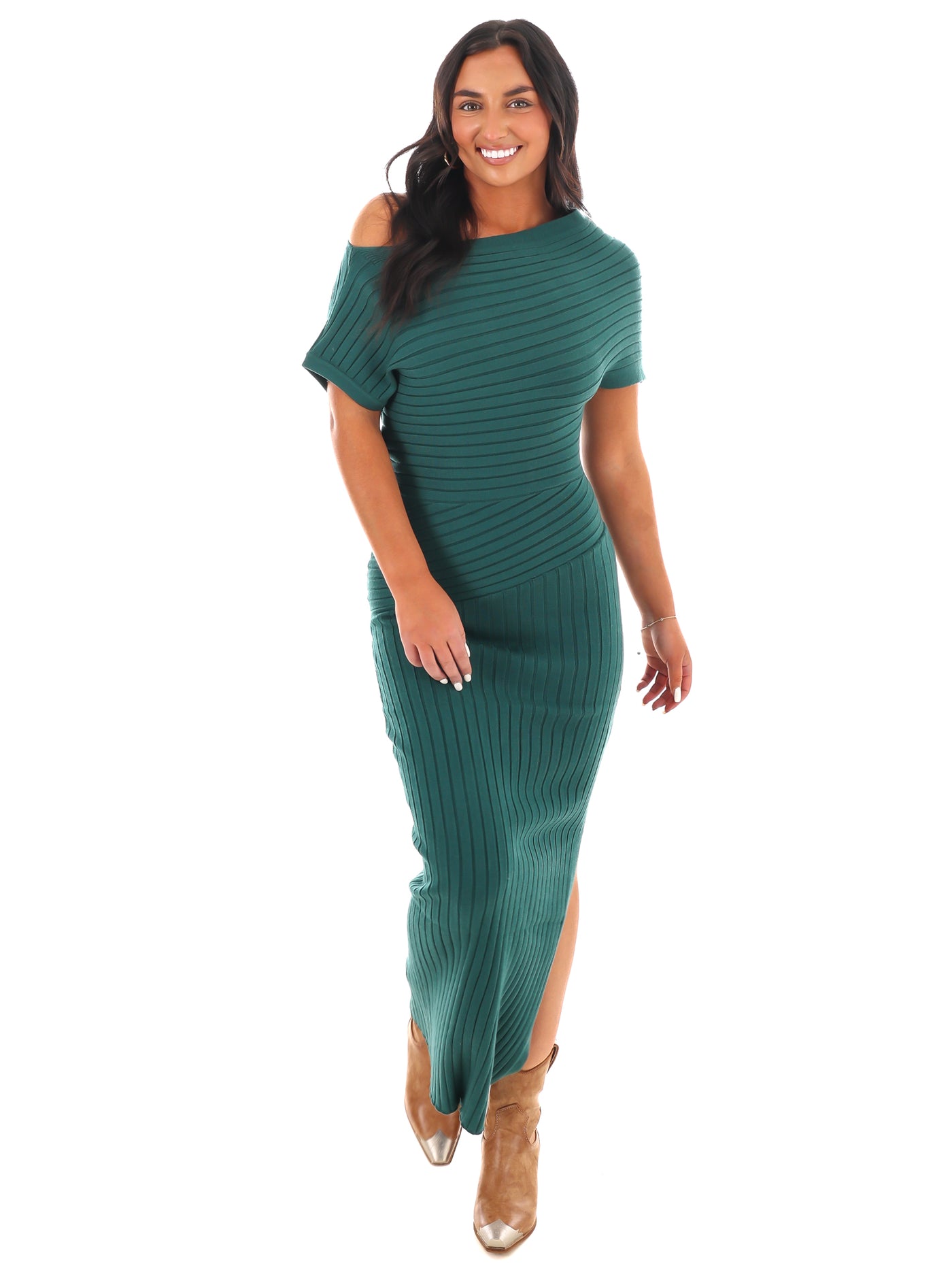 Crisp Casual Ribbed Midi Dress