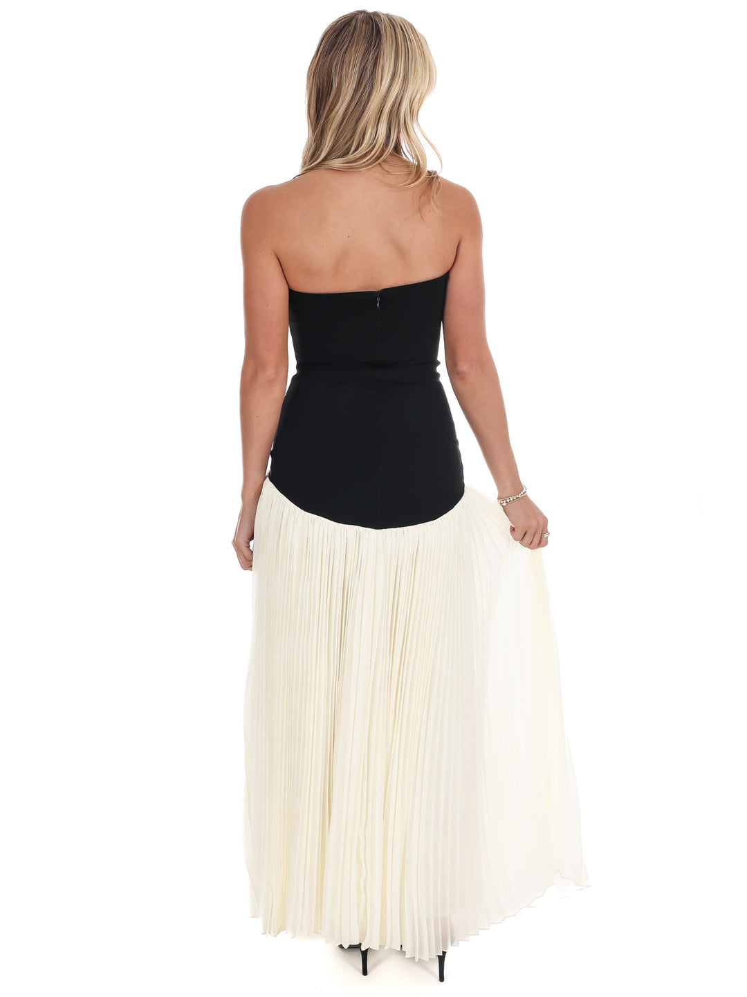 Amour Strapless Drop Waist Pleated Maxi Dress