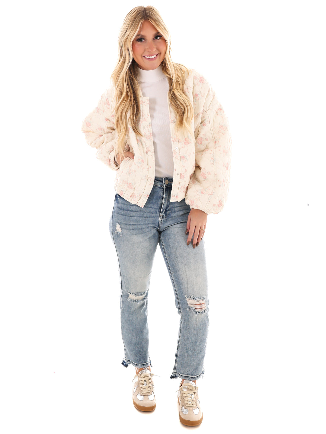 Tell It All Floral Quilted Bomber Jacket