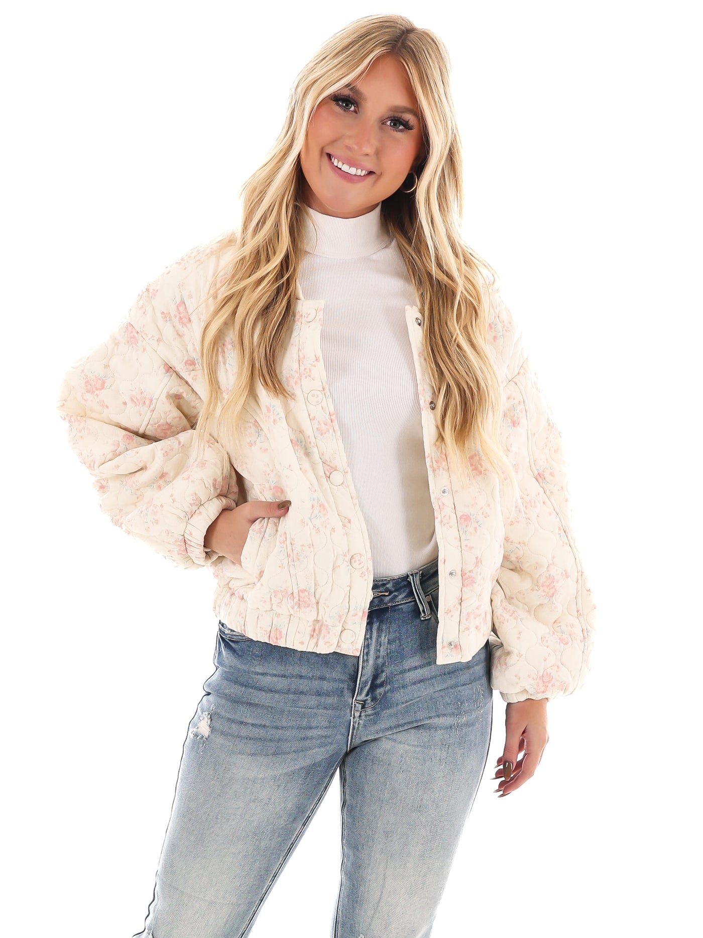 Tell It All Floral Quilted Bomber Jacket