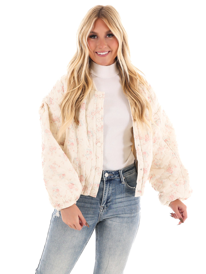 Tell It All Floral Quilted Bomber Jacket