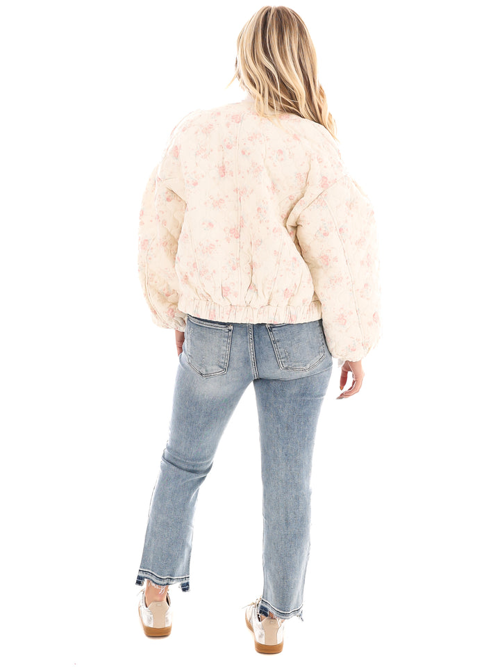 Tell It All Floral Quilted Bomber Jacket