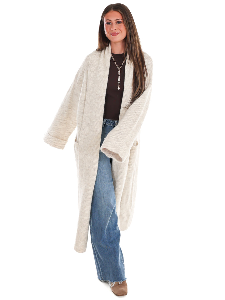 Solid Shawl Collar Open Long Cardigan