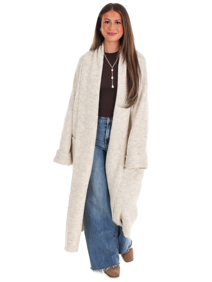 Solid Shawl Collar Open Long Cardigan