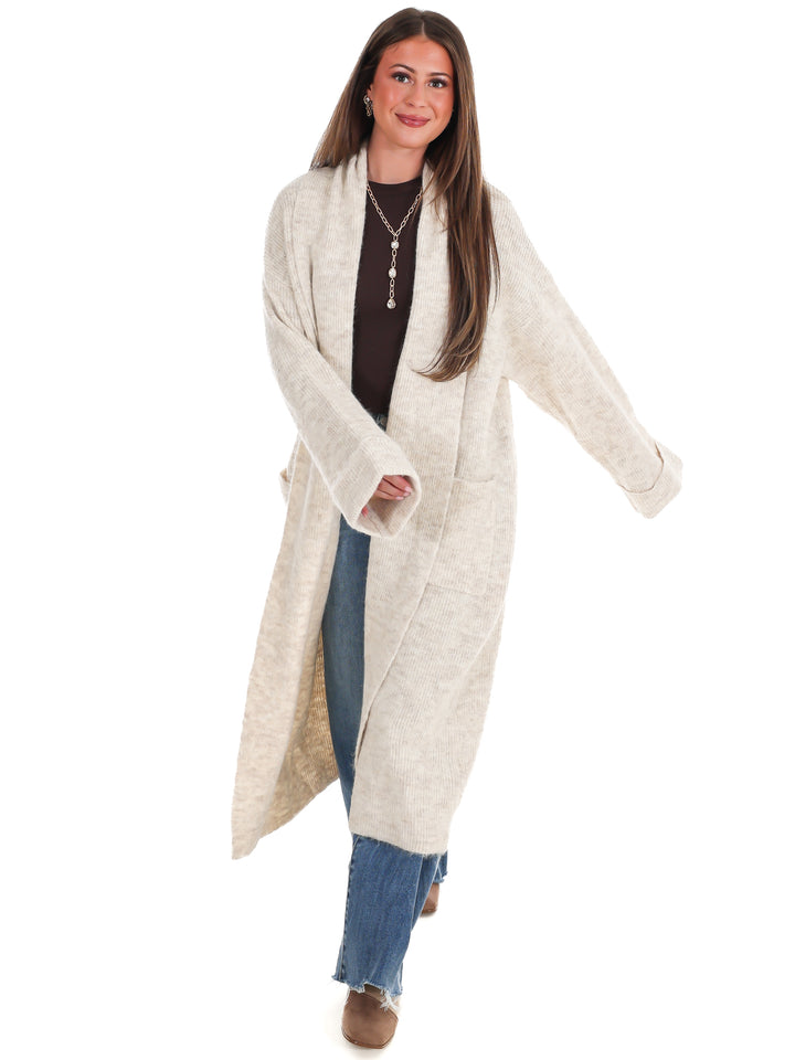 Solid Shawl Collar Open Long Cardigan