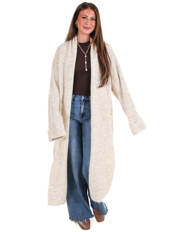 Solid Shawl Collar Open Long Cardigan