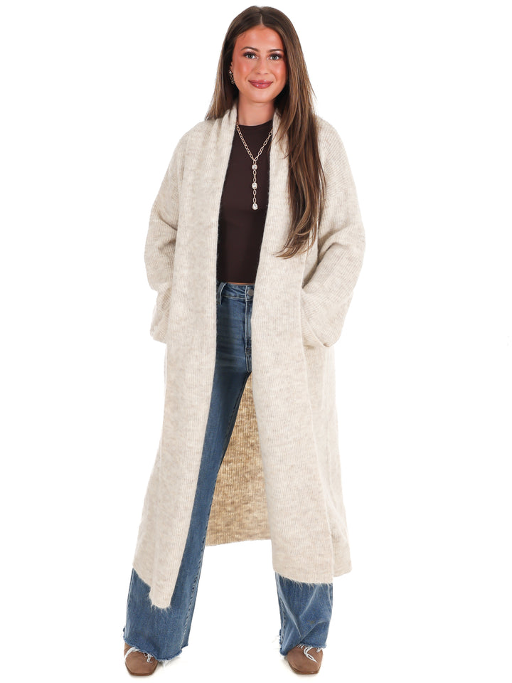 Solid Shawl Collar Open Long Cardigan