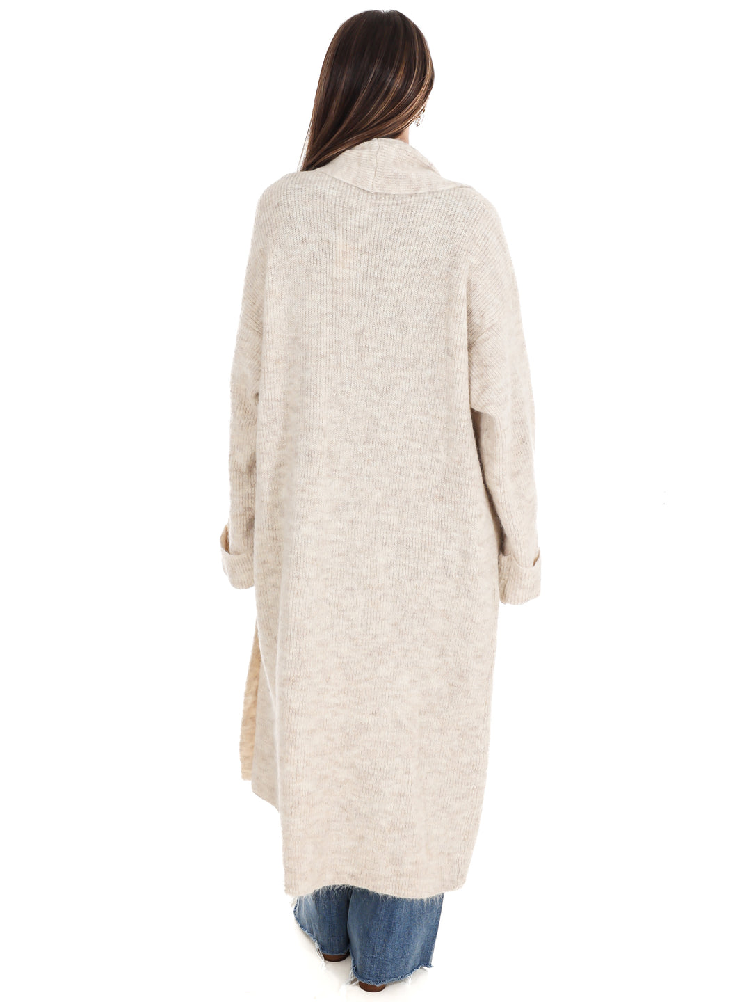 Solid Shawl Collar Open Long Cardigan