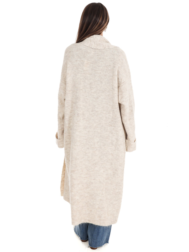 Solid Shawl Collar Open Long Cardigan