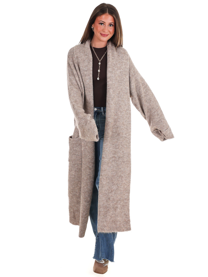 Solid Shawl Collar Open Long Cardigan