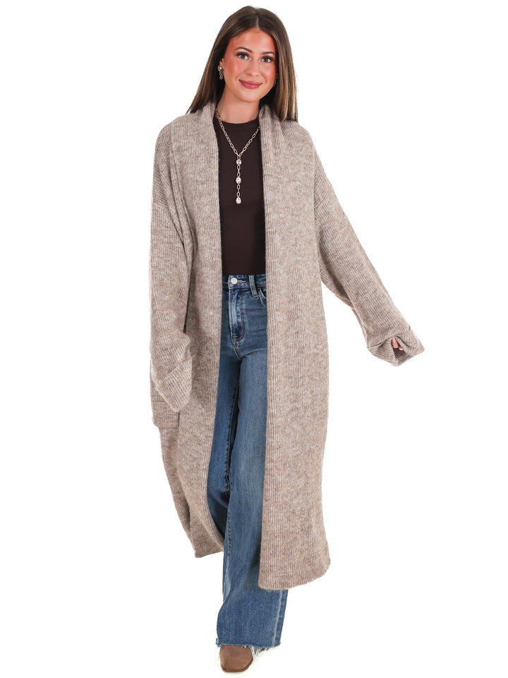 Solid Shawl Collar Open Long Cardigan