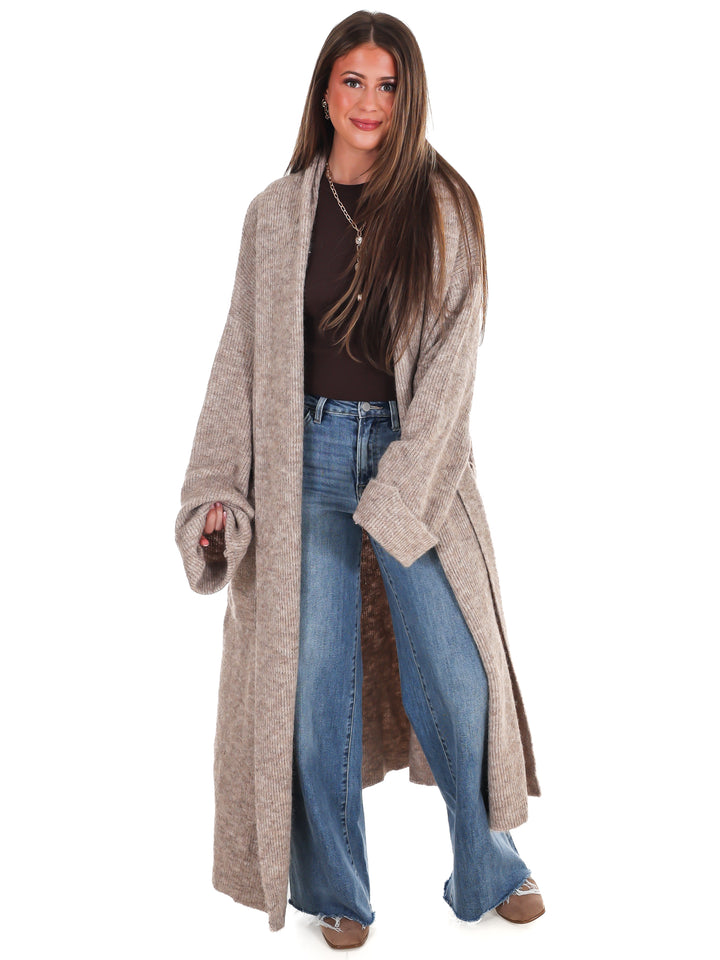 Solid Shawl Collar Open Long Cardigan