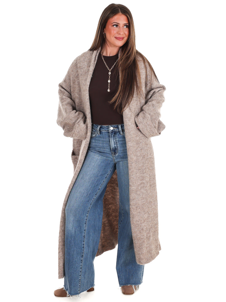 Solid Shawl Collar Open Long Cardigan