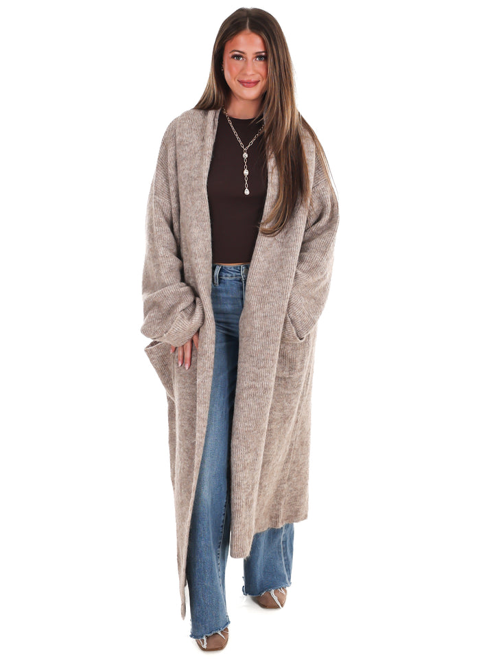 Solid Shawl Collar Open Long Cardigan