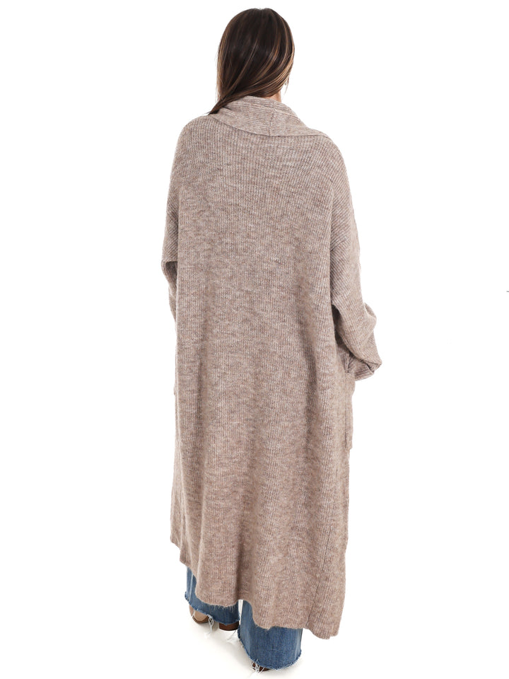 Solid Shawl Collar Open Long Cardigan