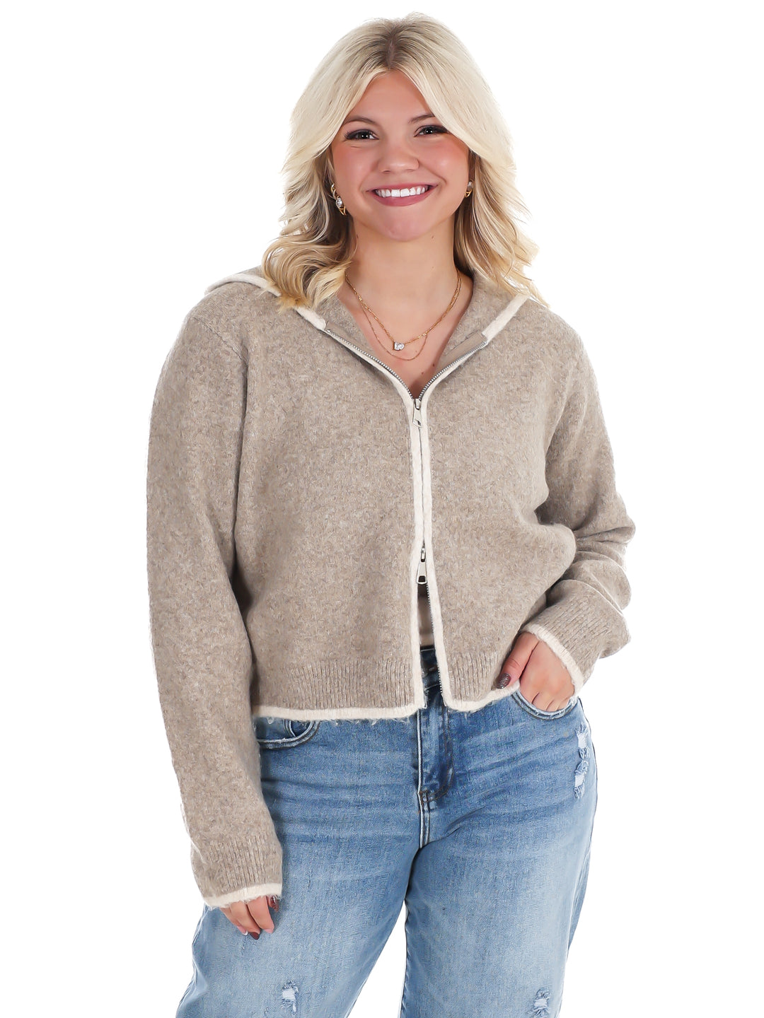 Toasty Thoughts Contrast Hoodie Zip Cardigan