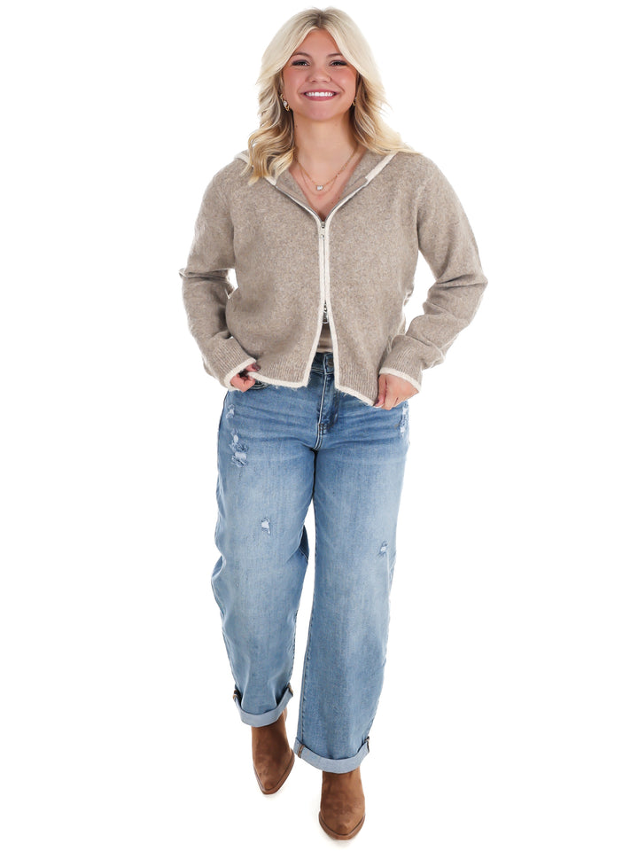 Toasty Thoughts Contrast Hoodie Zip Cardigan