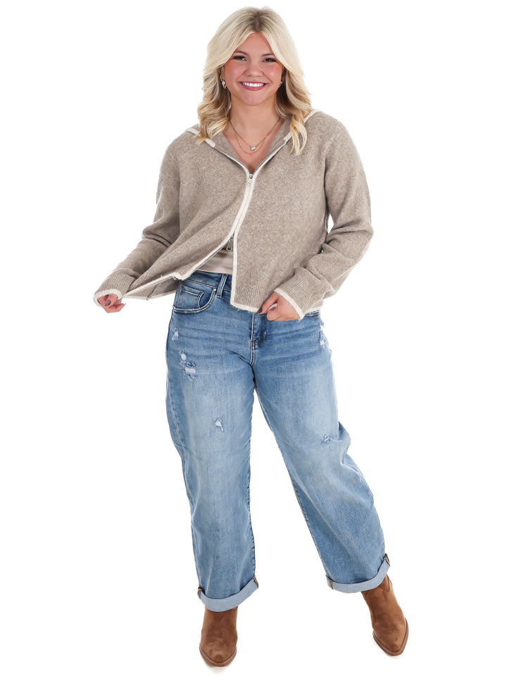 Toasty Thoughts Contrast Hoodie Zip Cardigan