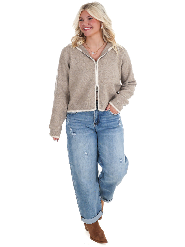 Toasty Thoughts Contrast Hoodie Zip Cardigan