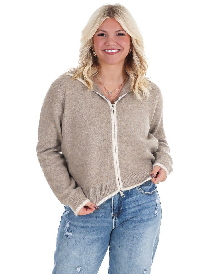 Toasty Thoughts Contrast Hoodie Zip Cardigan