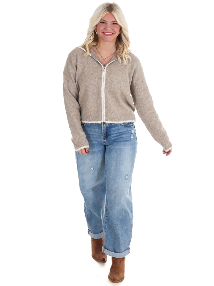 Toasty Thoughts Contrast Hoodie Zip Cardigan