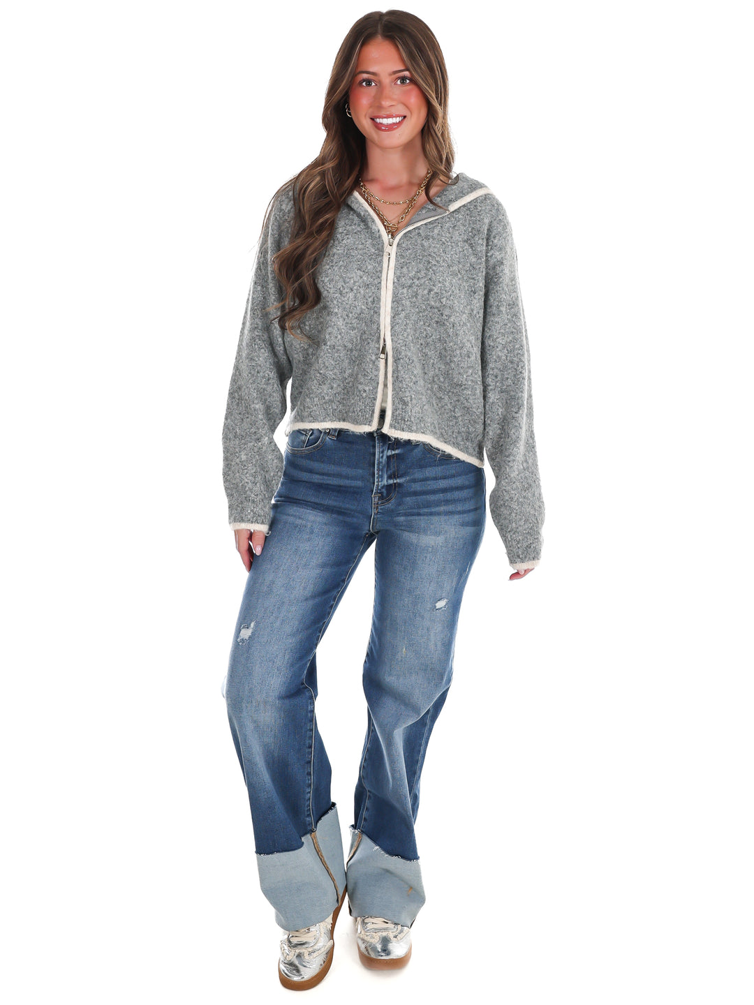 Toasty Thoughts Contrast Hoodie Zip Cardigan
