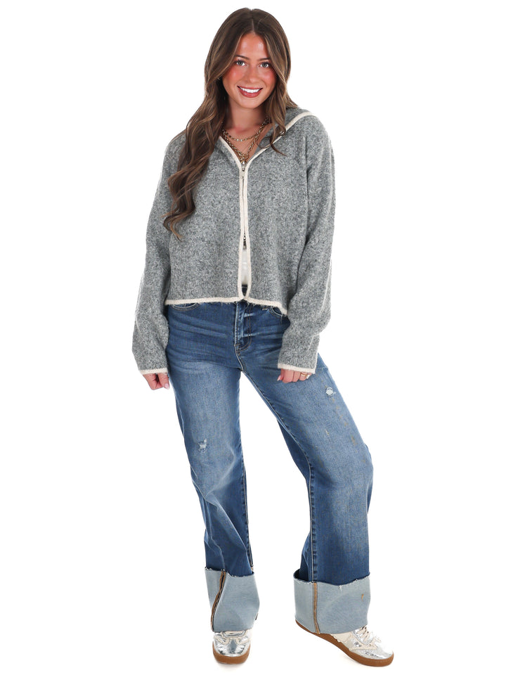 Toasty Thoughts Contrast Hoodie Zip Cardigan