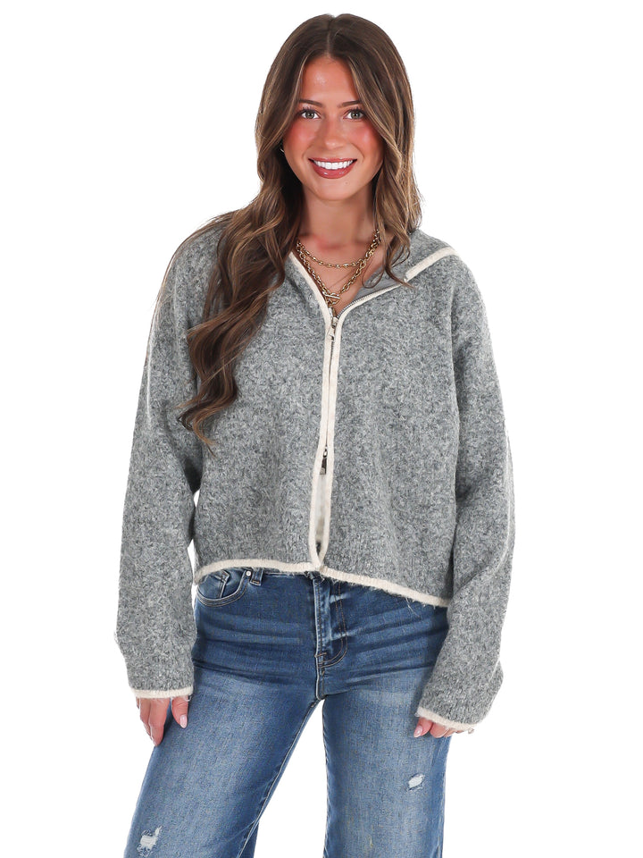 Toasty Thoughts Contrast Hoodie Zip Cardigan