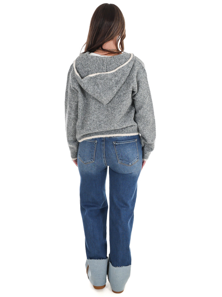 Toasty Thoughts Contrast Hoodie Zip Cardigan