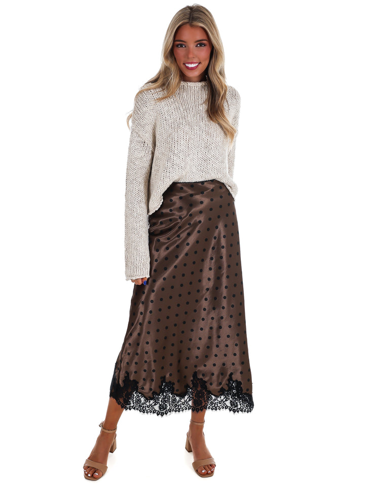 Soft Spot Satin Lace Midi Skirt