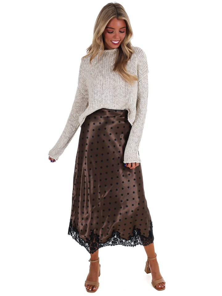Soft Spot Satin Lace Midi Skirt