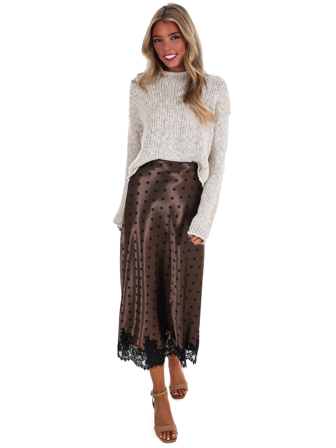 Soft Spot Satin Lace Midi Skirt