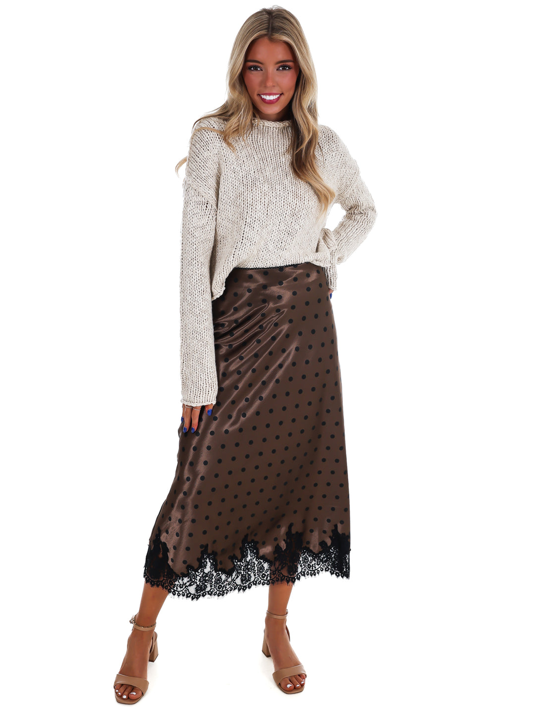 Soft Spot Satin Lace Midi Skirt