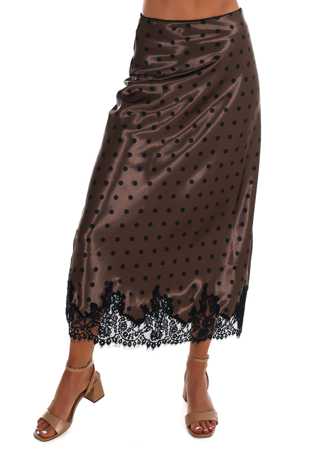Soft Spot Satin Lace Midi Skirt