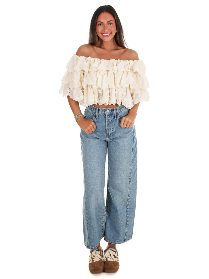 Hamptons Afternoon Off Shoulder Ruffle Top