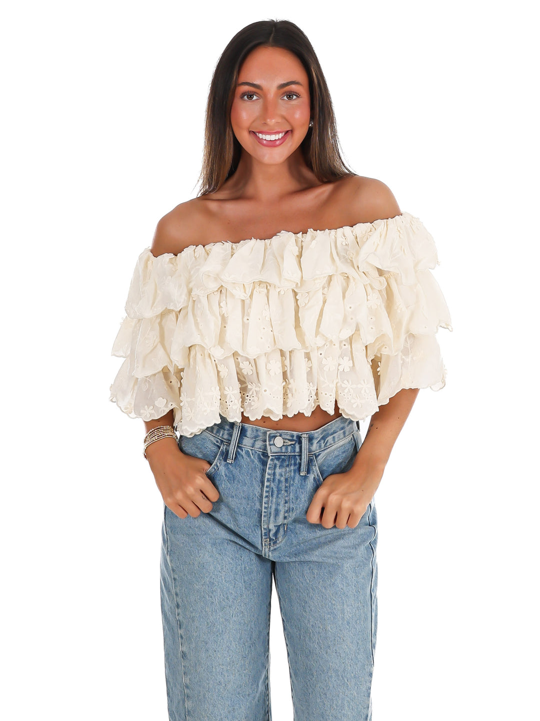 Hamptons Afternoon Off Shoulder Ruffle Top