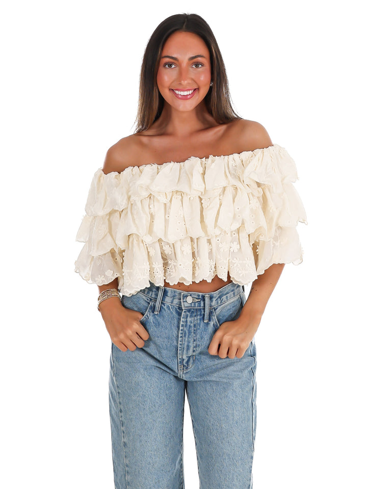 Hamptons Afternoon Off Shoulder Ruffle Top